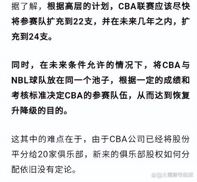 2024澳门精准正版免费资料大全_曝CBA将恢复升降级！下赛季或扩军至22队 香港最有望陕西最冤枉？