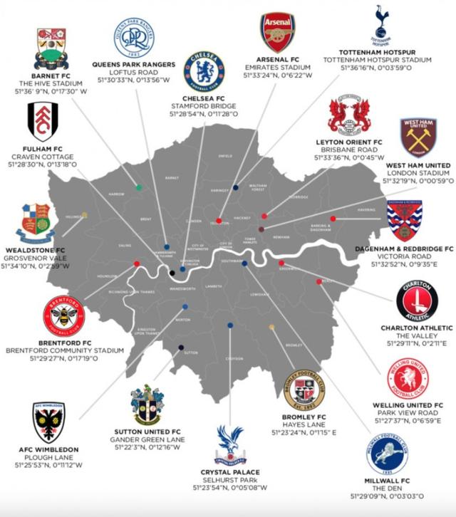 2024澳门开奖结果王中王_伦敦足球地理：枪手蓝军热刺领衔英超7队，前八级联赛有52队